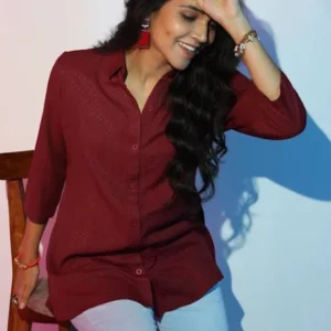 Libas Maroon Self Design Rayon Straight Tunic
